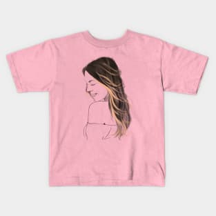 portrait of a girl with pencil Kids T-Shirt